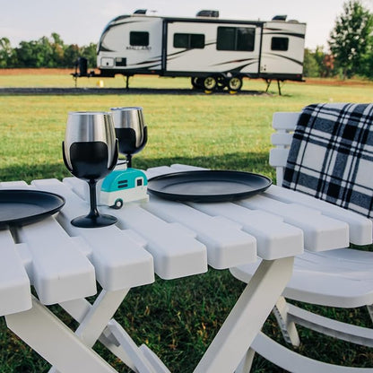 Camco Outdoor Table and Chair Set | Features Foldable Design for Compact RV Storage and Organization | Great for Camping, Events, Patios, and More | No-Tool Assembly | 3-Piece, White (51640)