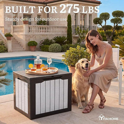 YITAHOME 30 Gallon Deck Box, Waterproof Resin Outdoor Storage Box, Doubles as Bench Seating for Patio Furniture Cushions,Garden Tools & Pool Accessories, Black & Gray