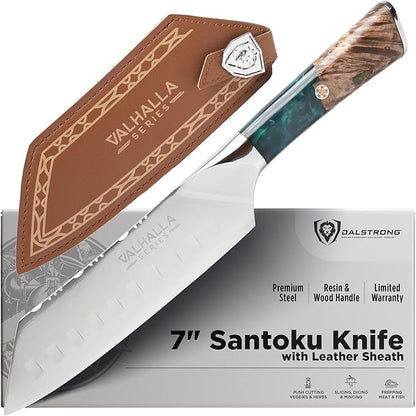Dalstrong Santoku Knife - 7 inch - Valhalla Series - 9CR18MOV High Carbon Steel - Vegetable Knife - Celestial Resin & Wood Handle - Asian Cooking Knife - Premium Kitchen Knife Gift- w/Leather Sheath