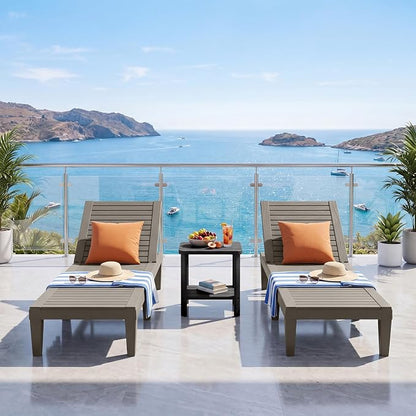 Outdoor Chaise Lounge Chair Set of 2, 5-Position Adjustable Tanning Lounge Chair, All-Weather Resin Patio Lounge Chair for Pool, Beach, Garden (Grey)