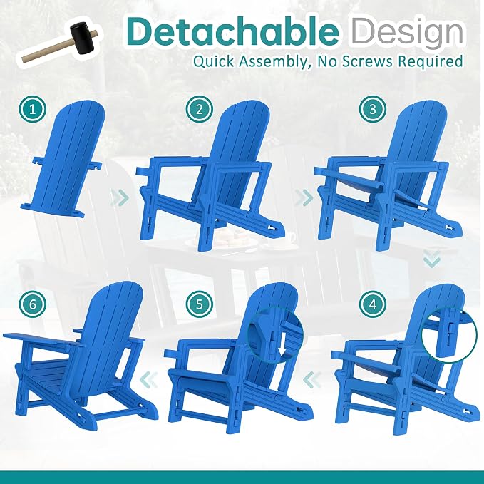 Shintenchi Adirondack Chairs Set of 2,HDPE Adirondack Chairs w/Removable Tablelop & Umbrella Hole,All-Weather Wooden Textured Plastic Outdoor Chairs w/Cup Holders for Garden Backyard Pool,Blue