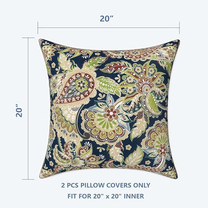 LVTXIII Outdoor/Indoor Pillow Covers, Patio Fade Resistant Throw Pillow Covers ONLY, Waterproof Farmhouse Accent Cushion Cases for Sofa Patio Couch Decoration 20"x20" Set of 2, Paisley Sapphire Blue