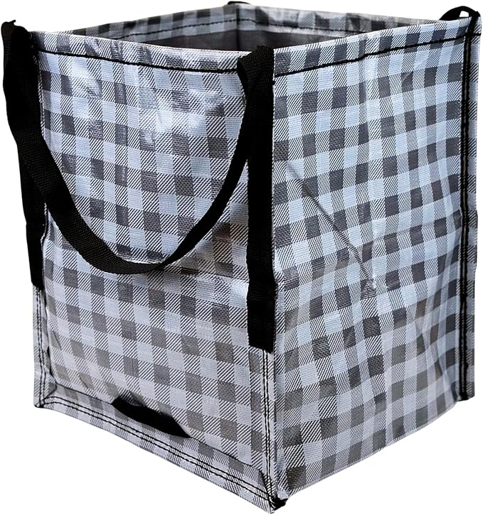 DURASACK Heavy Duty Storage Tote Bag 22-Gallon, Gingham Gray | Rugged Woven Polypropylene Moving Bag, Reusable Self-Standing Design, Holds up to 500 Pounds