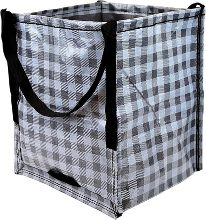 DURASACK Heavy Duty Storage Tote Bag 22-Gallon, Gingham Gray | Rugged Woven Polypropylene Moving Bag, Reusable Self-Standing Design, Holds up to 500 Pounds