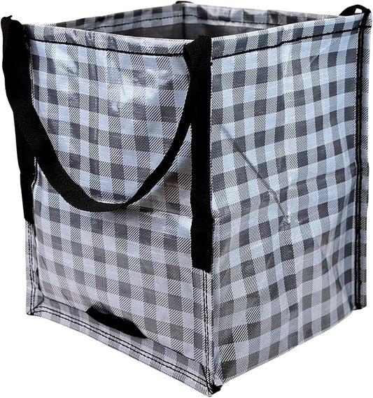 DURASACK Heavy Duty Storage Tote Bag 22-Gallon, Gingham Gray | Rugged Woven Polypropylene Moving Bag, Reusable Self-Standing Design, Holds up to 500 Pounds