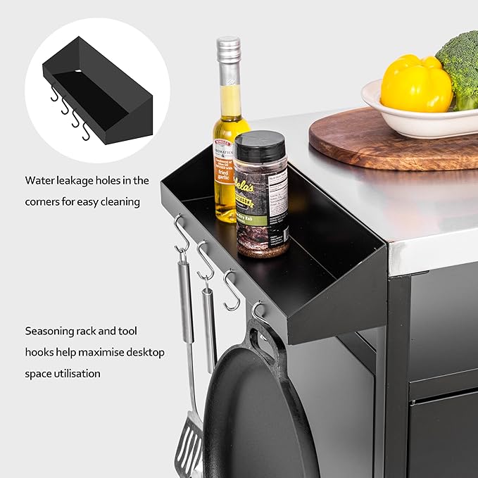 OuterMust Grill Table Outdoor Kitchen Cabinet, Moveable Outdoor Prep Table & Bar for Storage, Grilling and Pizza Oven, Multifunctional Silver & Black