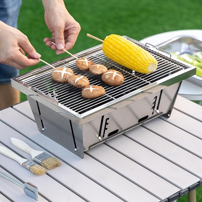 SENJYOS Folding Grill Barbecue Grill with Carrying Bag Outdoor Cooking Portable Charcoal Grill Tabletop Bbq Charcoal Grill for Party Camping Backyard Picnic.