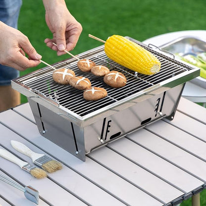 SENJYOS Folding Grill Barbecue Grill with Carrying Bag Outdoor Cooking Portable Charcoal Grill Tabletop Bbq Charcoal Grill for Party Camping Backyard Picnic.
