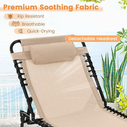 Goplus Chaise Lounge Chair Outdoor, Folding 5-Postion Beach Lounge Chair with Detachable Pillow, Side Pocket, Sunbathing Lounger, Adjustable Tanning Chair for Patio Lawn Pool Yard