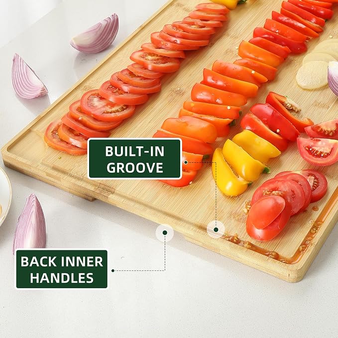 Garvee Large 24x16 Inches Bamboo Cutting Board for Kitchen, Wooden Butcher Block Chopping Board with Deep Juicy Groove and Back Inner Handle for Meat, Vegetables, Fruit