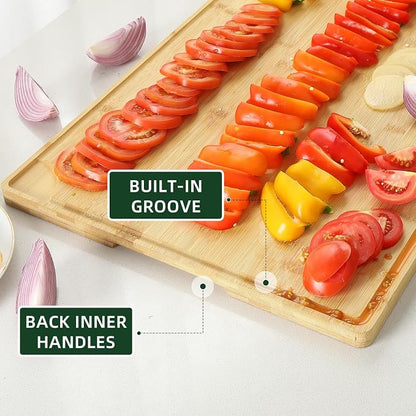 Garvee Large 24x16 Inches Bamboo Cutting Board for Kitchen, Wooden Butcher Block Chopping Board with Deep Juicy Groove and Back Inner Handle for Meat, Vegetables, Fruit