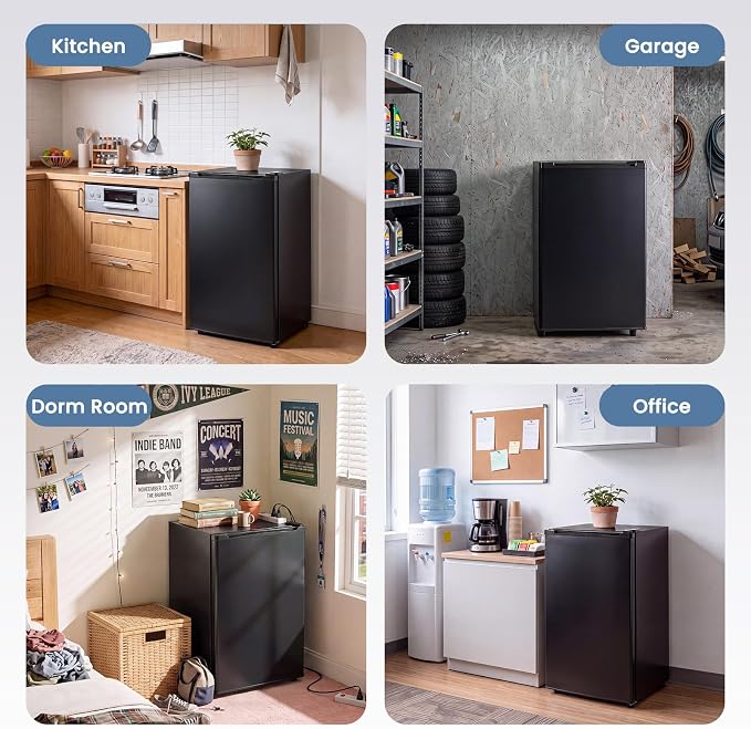 DUMOS 3.2 Cu.Ft Mini Fridge with Freezer, Single Door Refrigerator with Adjustable Thermostat, Compact Small Fridge for Bedroom, Office, Dorm, Single Door Black