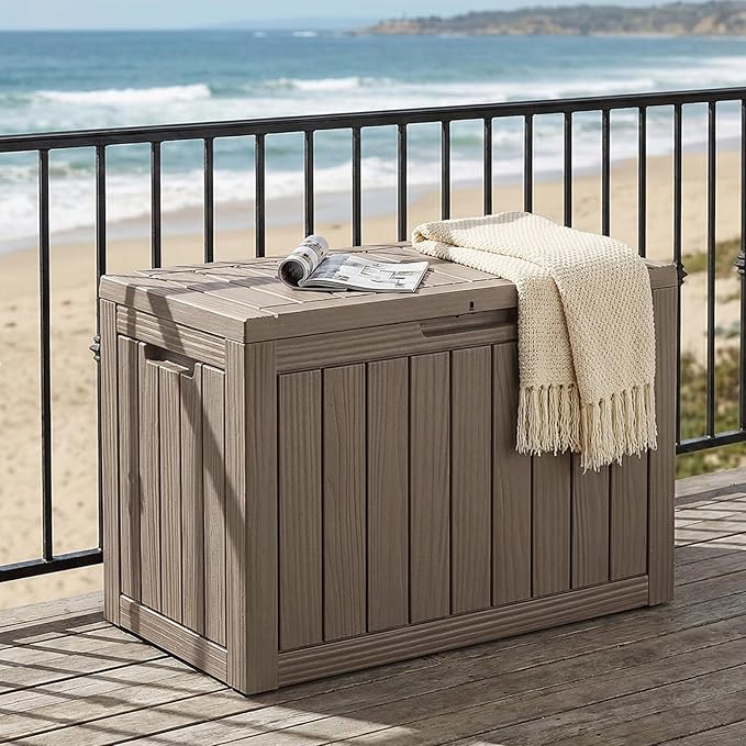 ROJIK Outdoor Storage Box, 55 Gallon Waterproof Deck Box, Weatherproof Resin Outside Storage Bin for Patio Furniture, Garden Tools, Pool Accessories, Cushion, Grey