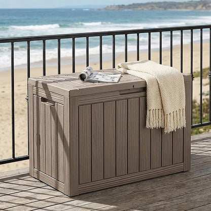 ROJIK Outdoor Storage Box, 55 Gallon Waterproof Deck Box, Weatherproof Resin Outside Storage Bin for Patio Furniture, Garden Tools, Pool Accessories, Cushion, Grey