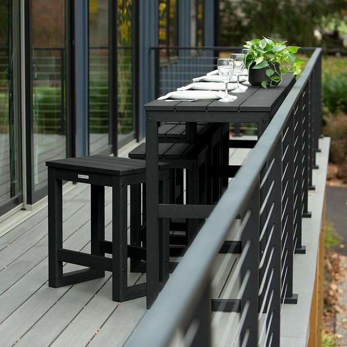 highwood Monroe 6-Piece Counter Height Modern Balcony Set, 2 Tables and 4 Stools, Black
