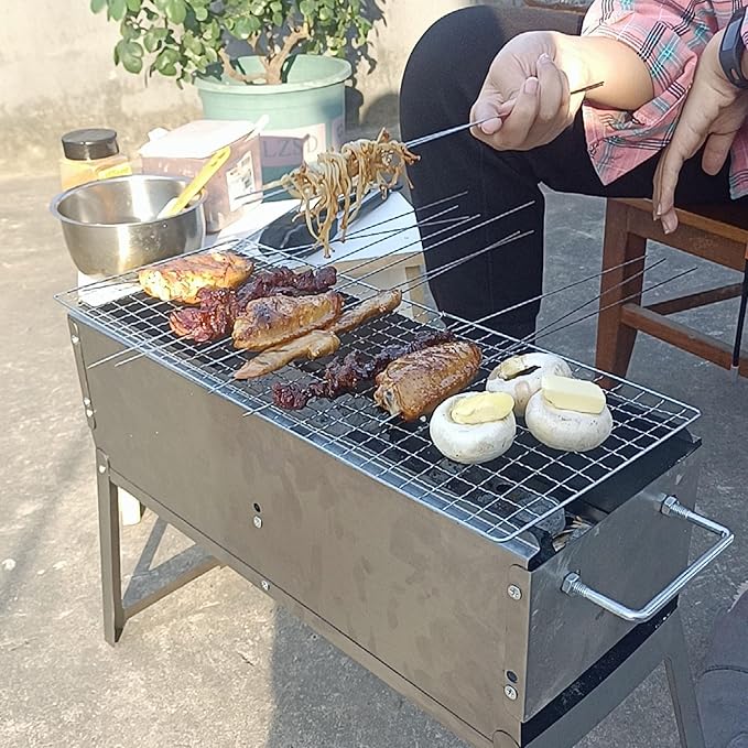 Charcoal BBQ Grill, Foldable Portable Tabletop Barbeque, Barbecue for Camping Hiking Garden Party Festivals Picnic,60x16cm
