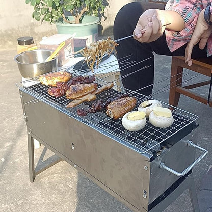 Charcoal BBQ Grill, Foldable Portable Tabletop Barbeque, Barbecue for Camping Hiking Garden Party Festivals Picnic,60x16cm