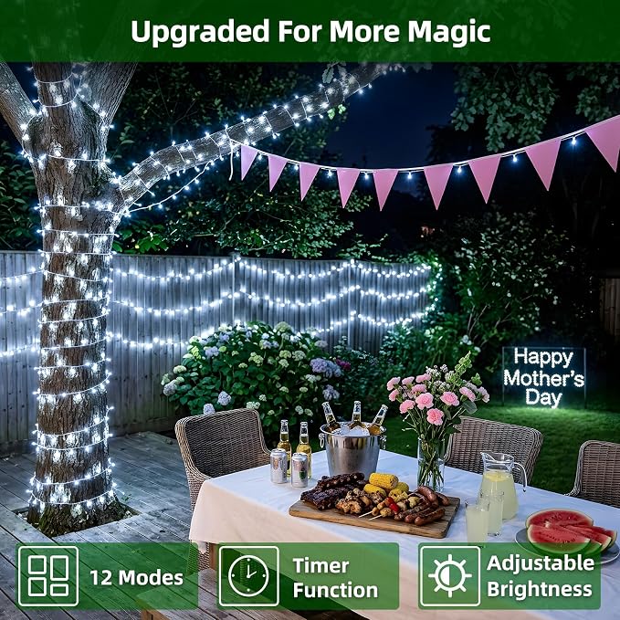 1500 LED 470FT Christmas Lights Outdoor,12 Lighting Modes Christmas String Lights with Timer, Dimmable Cool White LED String Light Waterproof for Outside Yard Tree Patio Xmas Party Holiday Decorations