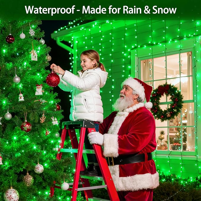 QUHUATU 300LED Chrstmas Lights, 75ft Indoor Outdoor Christmas String Lights with 12 Modes, Green Christmastree Lights with Timer Dimmable Connectable for Fence Garden Xmas Wedding Party Decor Green