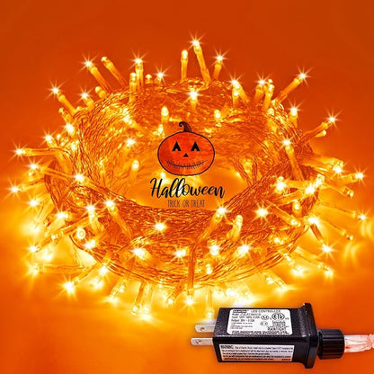 JMEXSUSS 200 LED Orange Halloween String Lights Outdoor Indoor Plug in | Connectable Orange Christmas Lights Clear Wire, Fall Light for Fireplace Tree Garden Patio Thanksgiving Fall Halloween Decor