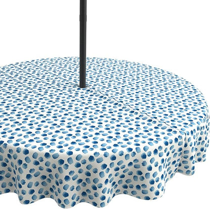 LVTXIII Round Outdoor Tablecloth with Umbrella Hole and Zipper, Water-Repellent 60 Inch Patio Table Cover for Bistro, Garden, Patio & Picnic, Brush Blue