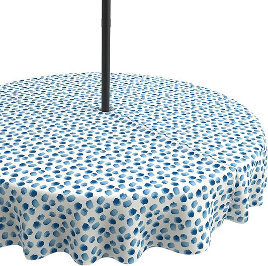 LVTXIII Round Outdoor Tablecloth with Umbrella Hole and Zipper, Water-Repellent 60 Inch Patio Table Cover for Bistro, Garden, Patio & Picnic, Brush Blue