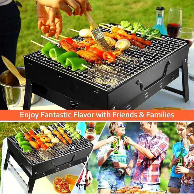 Moclever Folding Portable Charcoal Grill – Stainless Steel Mini BBQ Grill for Outdoor Cooking, Camping, Picnics, Beach, Tailgating, Compact & Easy to Carry