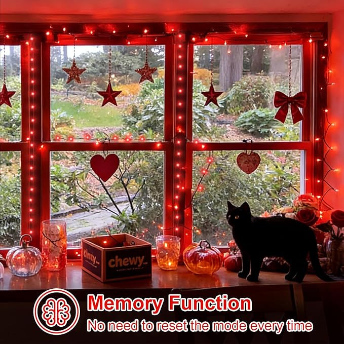 QITONG 500LED Red String Lights, 165ft Twinkle Lights Outdoor Waterproof with Plug in, Green Wire Christmas Fairy Lights Indoor with 8 Modes