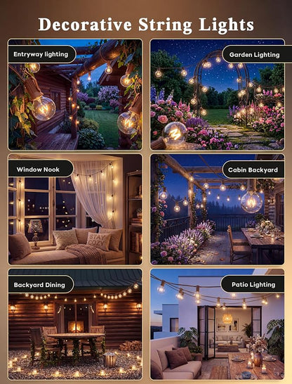 Abeja 25Ft Outdoor Patio String Lights with 27 Clear G40 Bulbs, UL Listed for Porch Bars Deck Wedding Party Markets Decor, 5W, E12 Socket Base, Brown