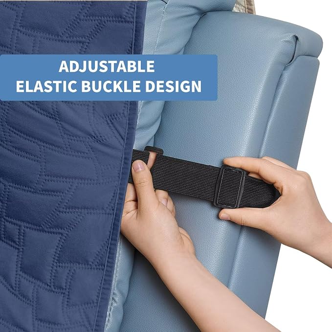 CUCRAF Non Slip Quilted Sofa Cover, Water Resistant Slipcover Furniture Protector for 3 Cushion Sofa Pet Friendly, Washable Couch Cover with Adjustable Elastic Straps (X-Large, Dark Blue)