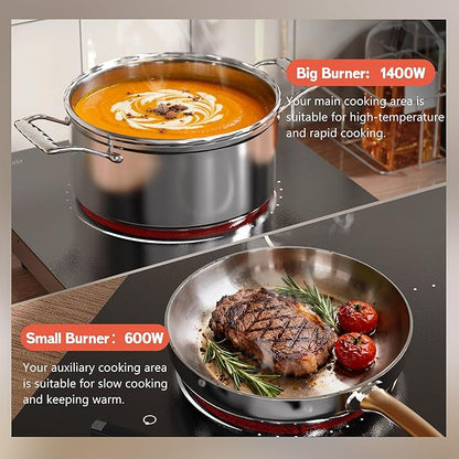 Hobsir 2 Burner Electric Cooktop 110v, Plug in Electric Stove Top, 2000W Electrical Stove Top Burner, 12 Inch Countertop & Built-in Ceramic Cooktop, Knob Control, 9 Power Level