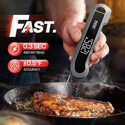 0.3 Sec Instant Read Meat Thermometer Digital for Cooking, ±0.5℉ Precision, Food Thermometer for Grilling, Air Fryer, Smoker, Candy, BBQ Essentials Accessories, Gifts for Him Men Dad Birthday, Grey
