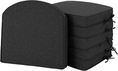 Outdoor Chair Cushions D Shaped, Set of 6, 17 x 16 Inch, Black | Water Resistant, Fade Resistant, Patio Furniture Seat Chair Pads Replacement with Ties, Non-Slip Bottom, Removable Cover