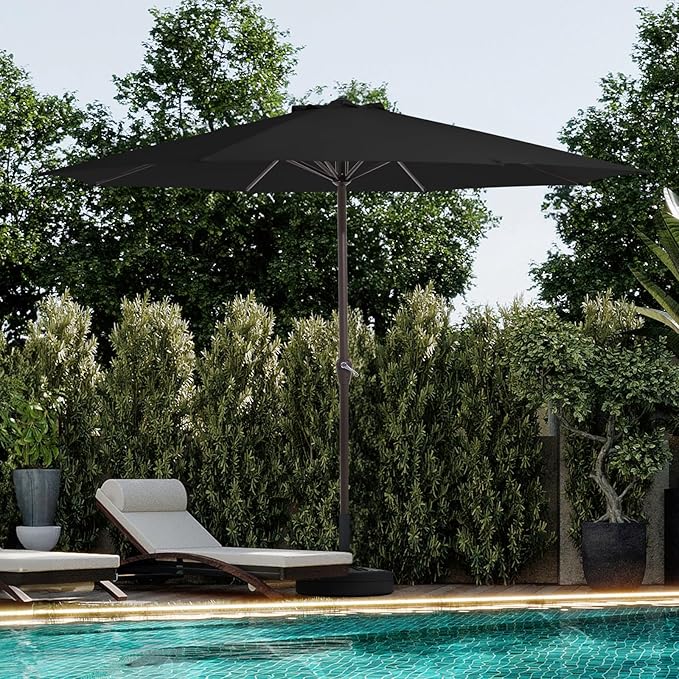 JEAREY 12' Patio Umbrellas Outdoor Table Market Umbrella w/Crank, 8 Sturdy Ribs, UV Protection Windproof for Garden, Deck, Backyard, Pool(Black)