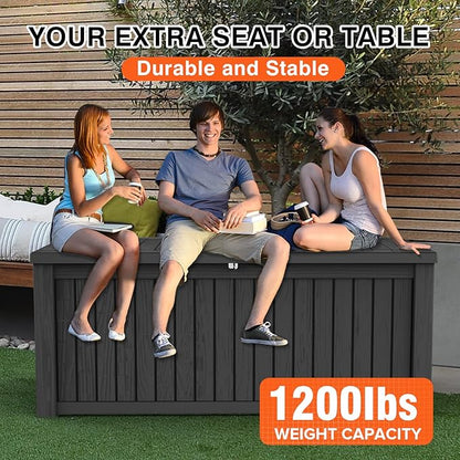 180 Gallon Resin Deck Box, Waterproof Outdoor Storage Bin for Patio Furniture, Pool Accessories, and Garden Tools, Lockable & UV-Resistant, Black