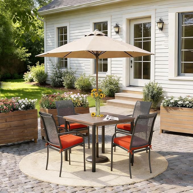 Goodgoods 18.5 x 18.5 Outdoor Chair Cushions Set of 4, Fade-Resistant & Water-Resistant Patio Seat Cushion Pads with Ties, 30D High-Resilience Foam for Dining Room Kitchen Chairs, Quarry Red