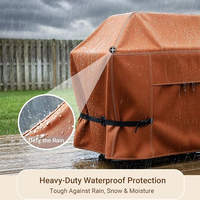 NettyPro Grill Cover for Outdoor Grill 60 inch Waterproof Heavy Duty Gas BBQ Cover for Outside Weber, Char-Broil, Brinkmann, Jenn Air, Nexgrill 3-4 Burners Barbecue, Brown
