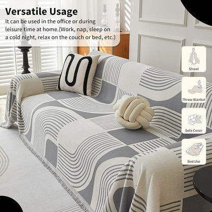 WEYOND Boho Couch Cover, Chenille Sofa Covers Washable, 91" x 118", Grey | Couch Covers for 3 Cushion Couch Sofa Pet Friendly, Bohemian Sofa Slipcovers for Sectional Sofa, Loveseat, 2 3 4 Seater
