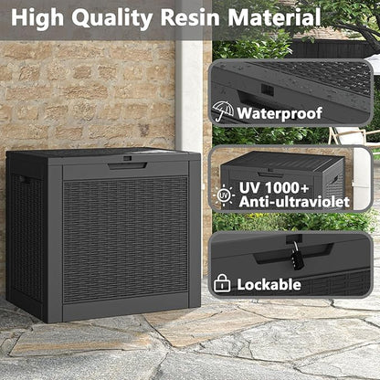 LHBGO 31 Gallon Deck Box, Resin Outdoor Storage Box, Waterproof and UV Resistant Deck Box, Lightweight Storage Box for Garden Tools, Pool Supplies