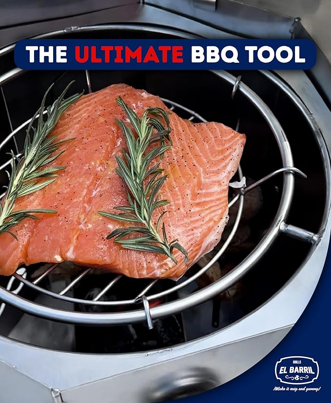 EL BARRIL 20LBS Foldable Barrel Charcoal Grill Smoker - Stainless Steel BBQ Barrel Smoker Grill with Even Heat Airflow for Juicy Tender Meat, Portable Outdoor Grill for Camping, Backyard & Tailgating