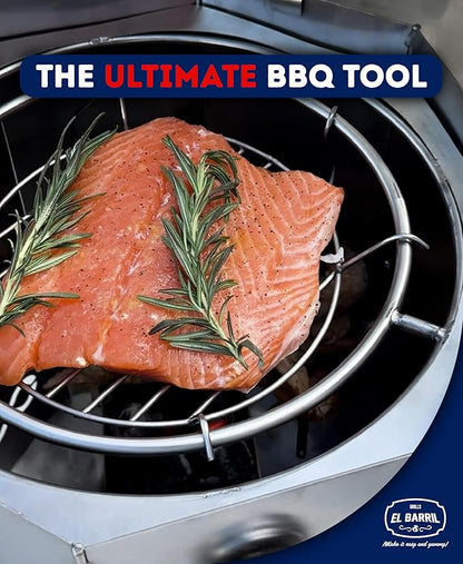 EL BARRIL 20LBS Foldable Barrel Charcoal Grill Smoker - Stainless Steel BBQ Barrel Smoker Grill with Even Heat Airflow for Juicy Tender Meat, Portable Outdoor Grill for Camping, Backyard & Tailgating
