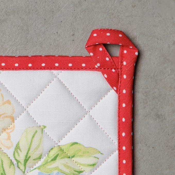 Maison d' Hermine Pot Holders 100% Cotton Heat Resistant Potholders 8" x 8" Hot Pads with Loop BBQ Cooking Baking Hotel Farmhouse Kitchen Handling Hot Pans Spring Summer (Pack of 2, Vintage Floral)