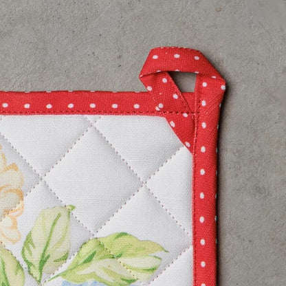 Maison d' Hermine Pot Holders 100% Cotton Heat Resistant Potholders 8" x 8" Hot Pads with Loop BBQ Cooking Baking Hotel Farmhouse Kitchen Handling Hot Pans Spring Summer (Pack of 2, Vintage Floral)