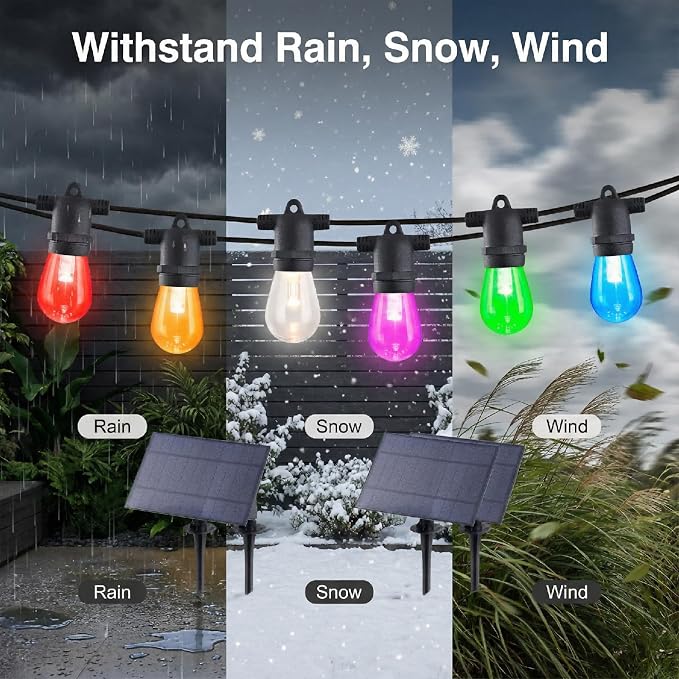 96FT Solar Outdoor String Lights – Dimmable RGB LED Patio Lights with Remote, Waterproof for Garden, Yard, Deck, and Backyard Decor