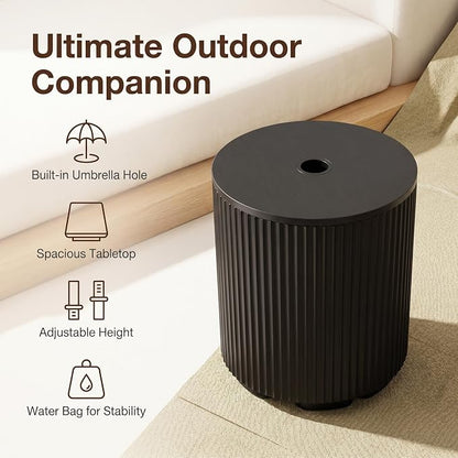Patio Table for Umbrella, Pool Side Table, 2 Pack, Black | Adjustable Knob, 1.5Inch Umbrella Hole, All Weather Material