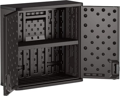 Suncast Commercial 4 Cubic Ft. Heavy-Duty Resin Wall Cabinet with Adjustable Metal-Reinforced Shelf, and Lockable Handles for Indoor and Outdoor Storage, Black, Made in the USA