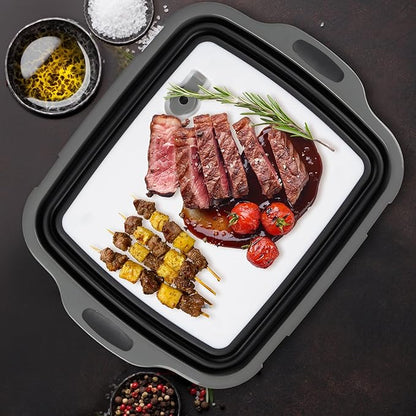 Collapsible Cutting Board(2.11 Gal/8L), BBQ Prep Tub with Locking Lid, Foldable Camping Sink with Colander, Multifunction Dish Basin for Kitchen, Bowl, Vegetable and Fruit, Storage Basket for Picnic