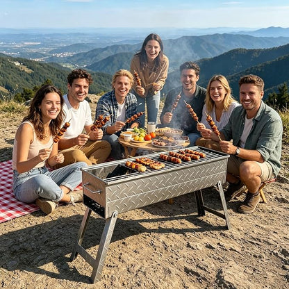 Foldable Barbecue Grill Portable Charcoal Grill,Outdoor Skewer Asadores Small Camping Coal Grill,Parrilla Para Asar Carne De Carbon Hibachi Grill Charcoal Steel Material(60cm/24in)