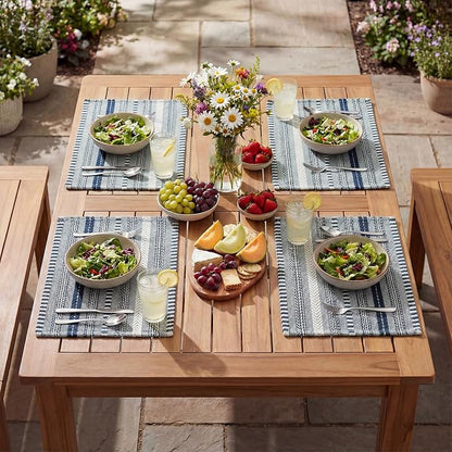 Artoid Mode Dark Blue Farmhouse Woven Braided Stripe Placemats Set of 4,12x18 Inch Seasonal Holiday Table Mats Party Kitchen Dining Decoration