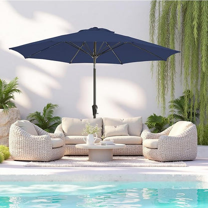 9FT Large Outdoor Patio Umbrella Pool Market Umbrella-UV Resistant, Easy Push Button Tilt and Crank, 8 Sturdy Ribs Heavy-Duty Table Umbrella for Deck, Backyard,Garden (Navy)